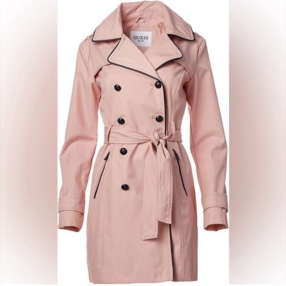Women’s GUESS Trench Coat Blush Pink Sz Large - Picture 2 of 15